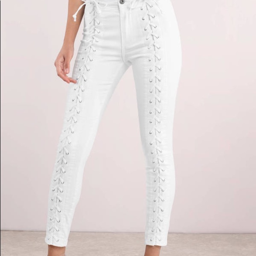 PISTOLA ROAD TRIPPIN' WHITE LACE UP DENIM PANTS